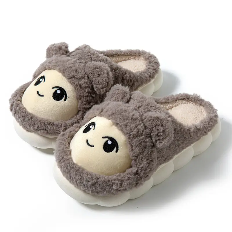 Slip-on cartoon cotton slippers women's autumn and winter warm comfortable thick-soled indoor home cute plush confinement shoes - Image 4