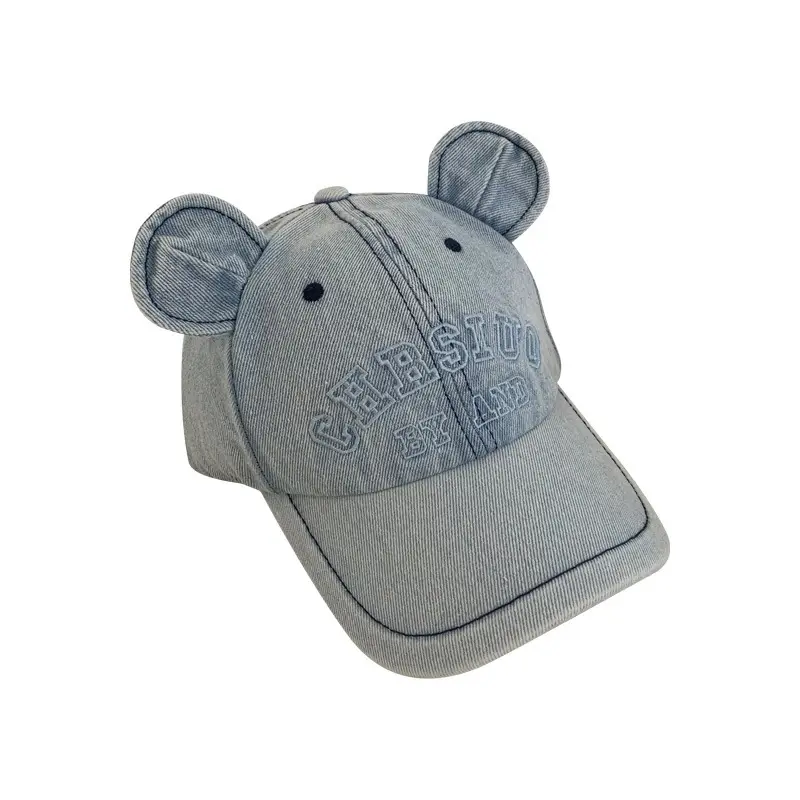 Washed Denim Bear Ears Baseball Cap Face Mask - Image 8