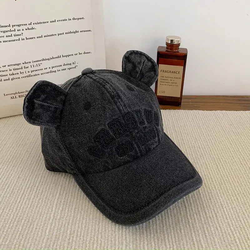 Washed Denim Bear Ears Baseball Cap Face Mask - Image 2