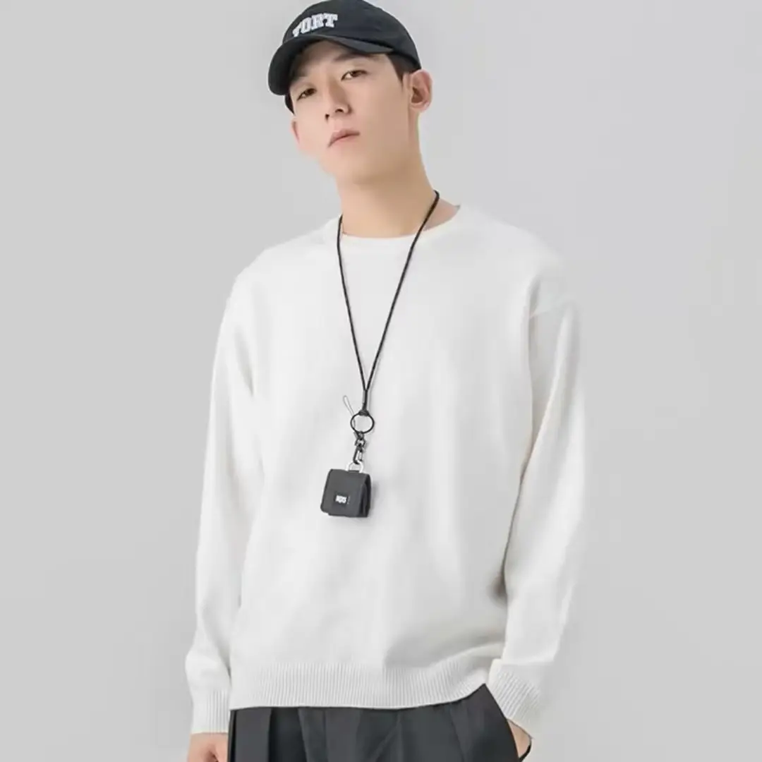 Men Knitted Crewneck Sweater Beige Loose Fit - Image 11