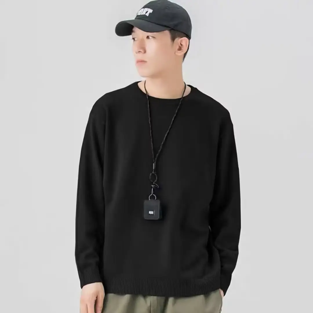 Men Knitted Crewneck Sweater Beige Loose Fit - Image 12