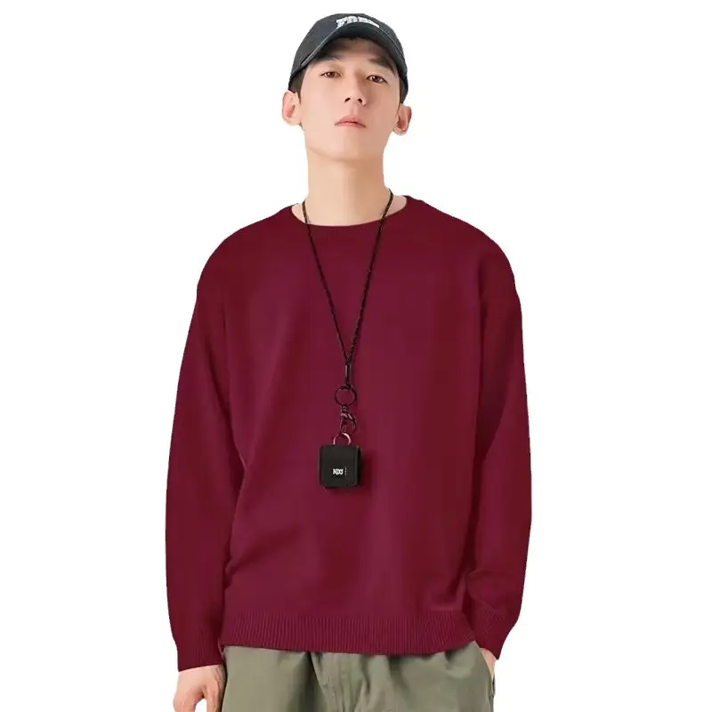 Men Knitted Crewneck Sweater Beige Loose Fit - Image 13