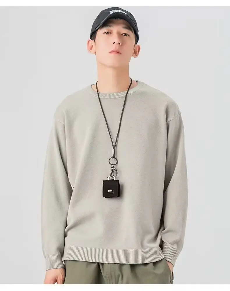 Men Knitted Crewneck Sweater Beige Loose Fit — feature 11