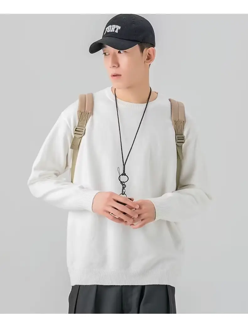 Men Knitted Crewneck Sweater Beige Loose Fit — feature 13