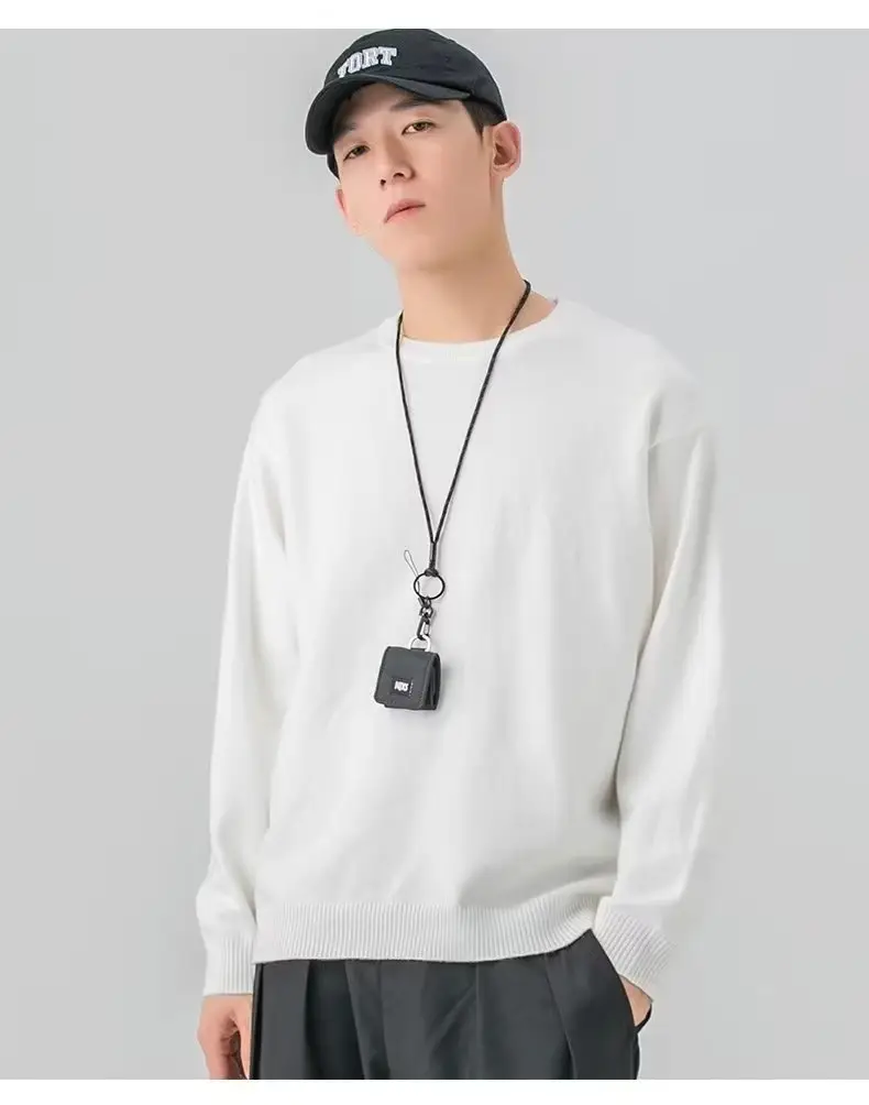 Men Knitted Crewneck Sweater Beige Loose Fit — feature 15
