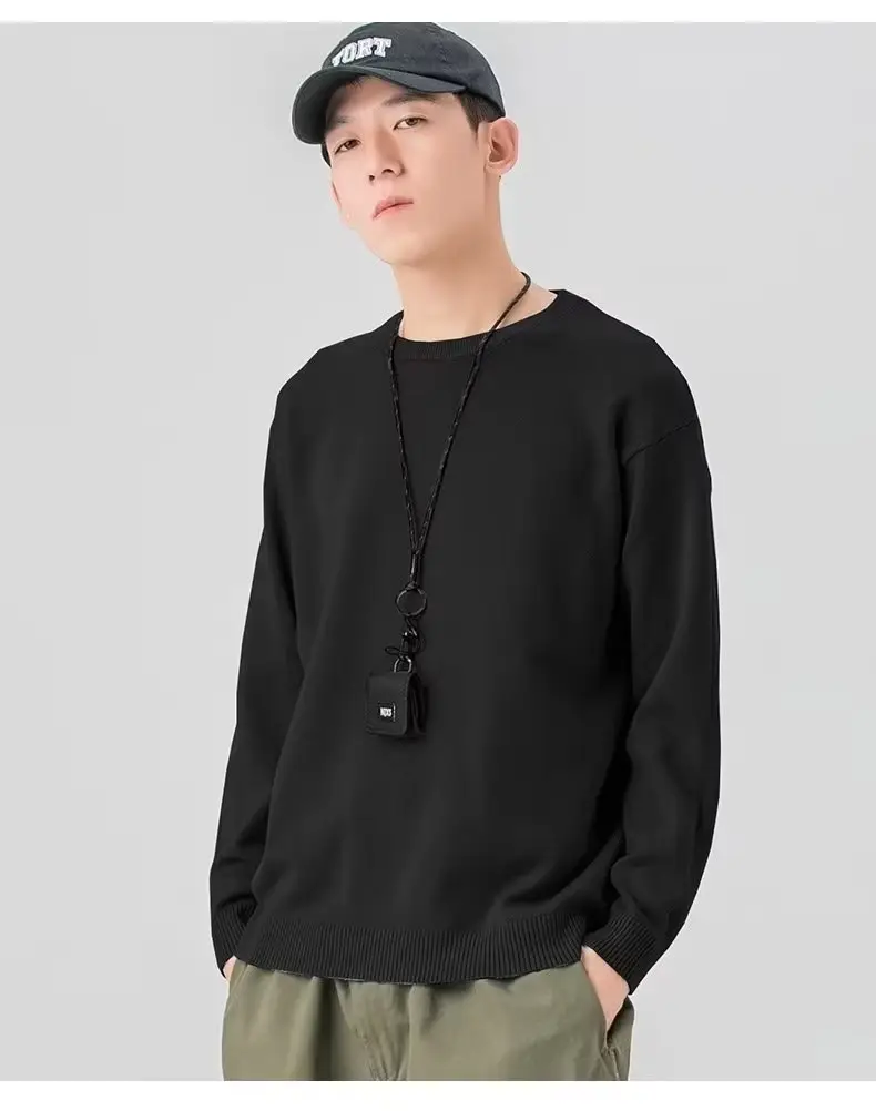Men Knitted Crewneck Sweater Beige Loose Fit — feature 17