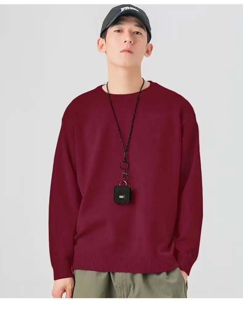 Men Knitted Crewneck Sweater Beige Loose Fit — feature 22