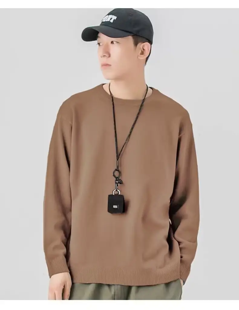 Men Knitted Crewneck Sweater Beige Loose Fit — feature 5