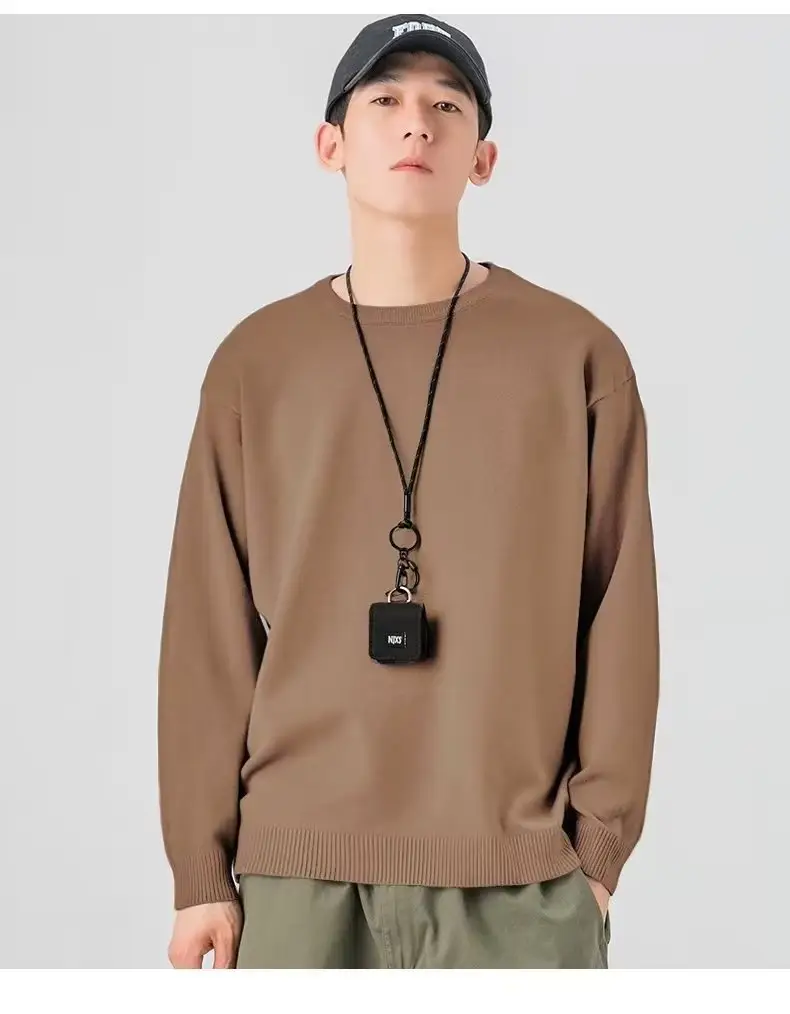 Men Knitted Crewneck Sweater Beige Loose Fit — feature 6