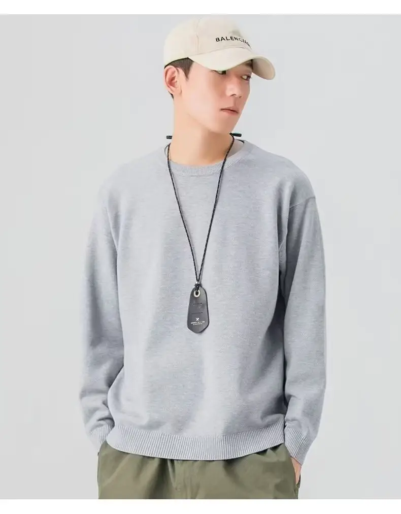 Men Knitted Crewneck Sweater Beige Loose Fit — feature 9