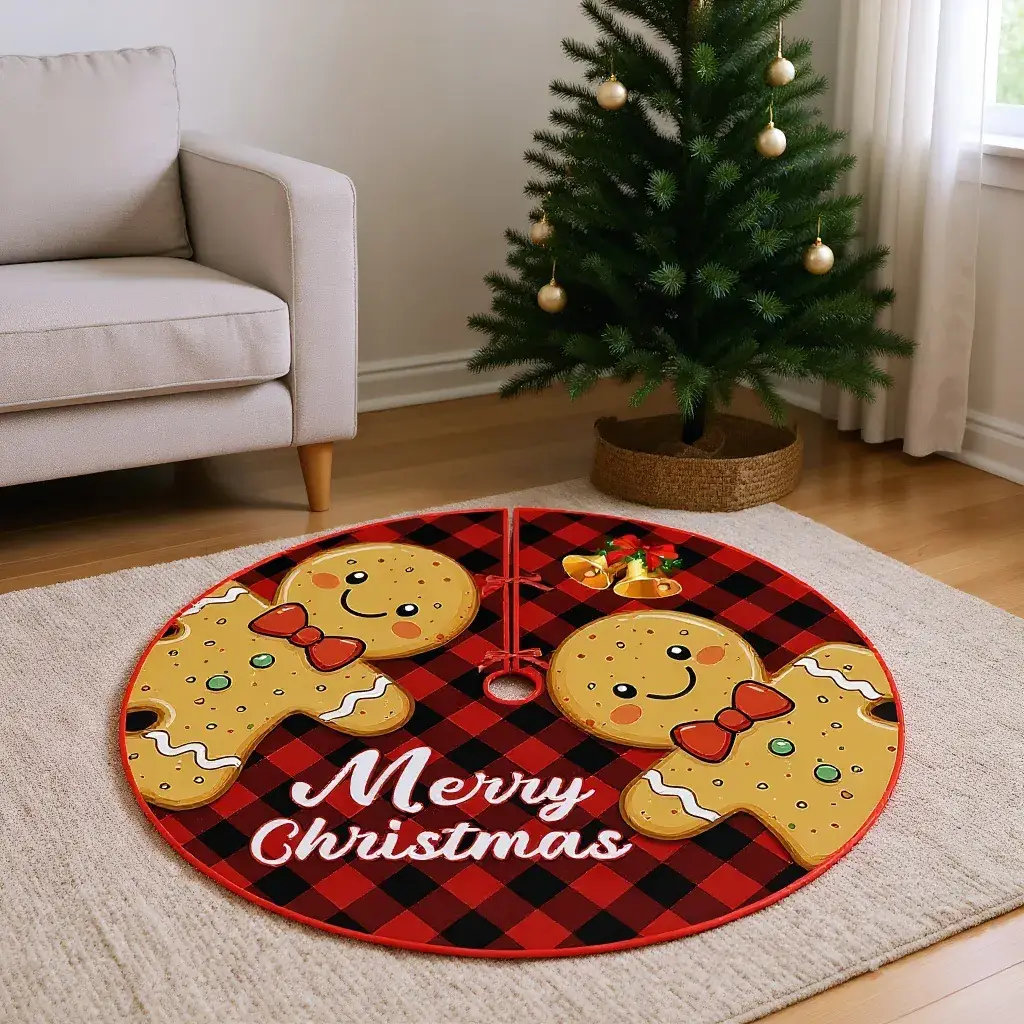 Christmas Tree Skirt Decor 90cm Red Plaid - Image 25