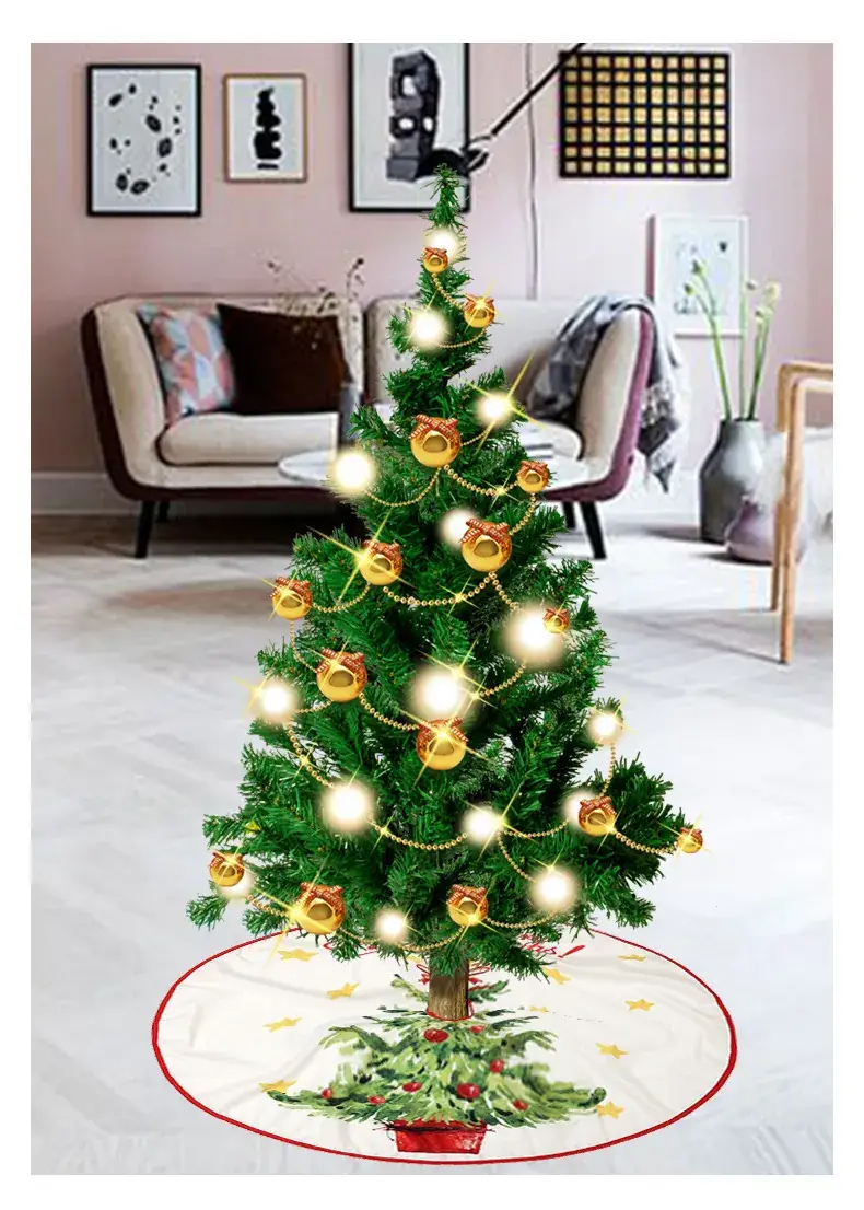 Christmas Tree Skirt Decor 90cm Red Plaid — feature 10