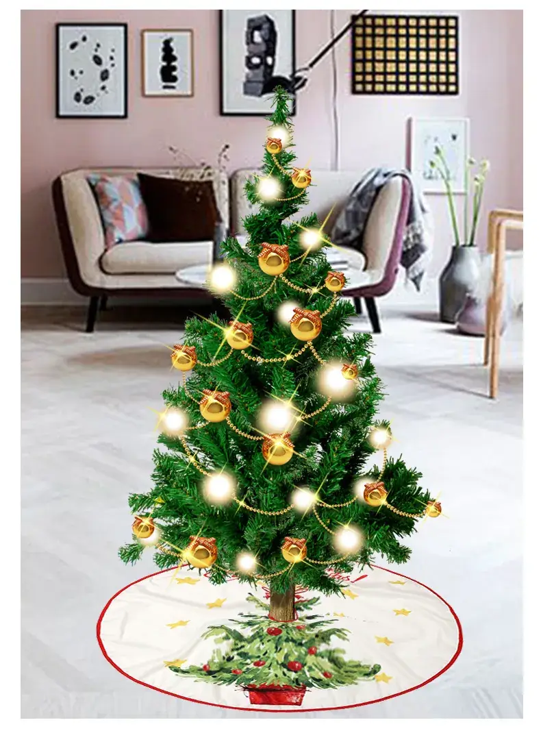 Christmas Tree Skirt Decor 90cm Red Plaid — feature 2