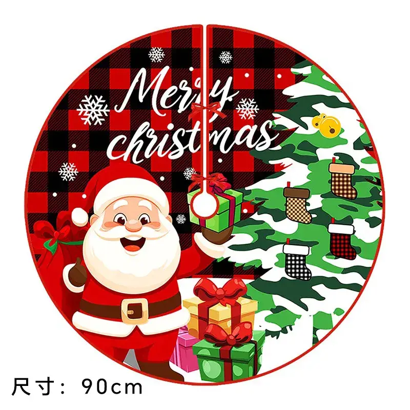 Christmas Tree Skirt Decor 90cm Red Plaid - Image 22