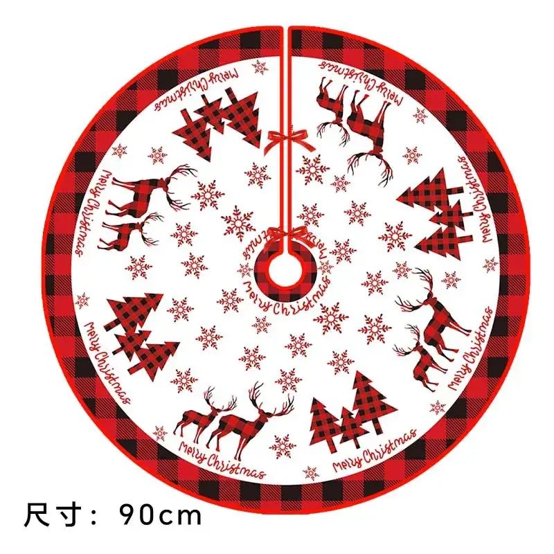 Christmas Tree Skirt Decor 90cm Red Plaid - Image 4