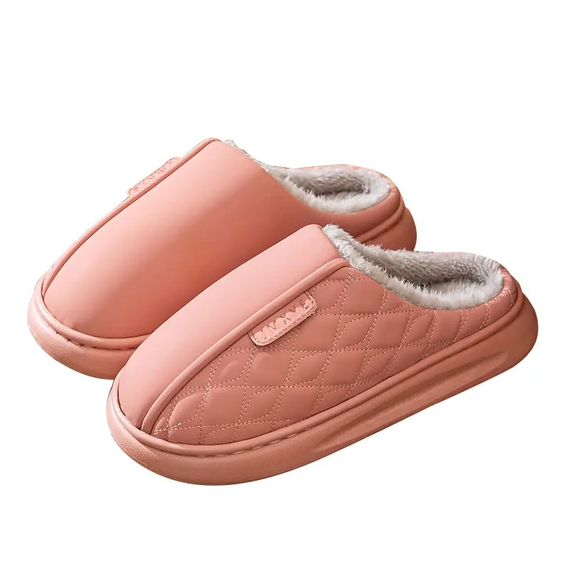 Women Winter Waterproof Cotton Slippers Pu Leather Warm Indoor - Image 8