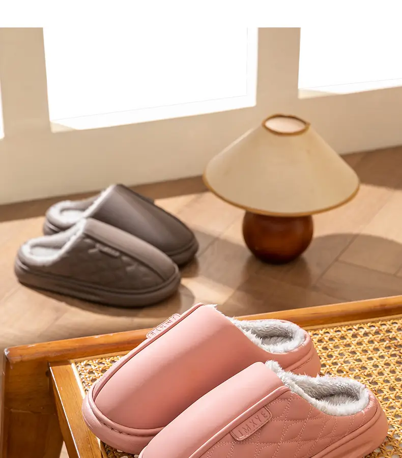 Women Winter Waterproof Cotton Slippers Pu Leather Warm Indoor — feature 21