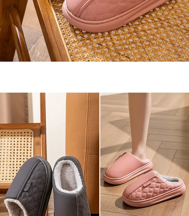 Women Winter Waterproof Cotton Slippers Pu Leather Warm Indoor — feature 22