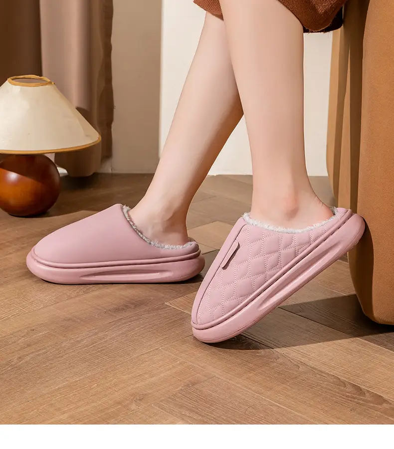 Women Winter Waterproof Cotton Slippers Pu Leather Warm Indoor — feature 25