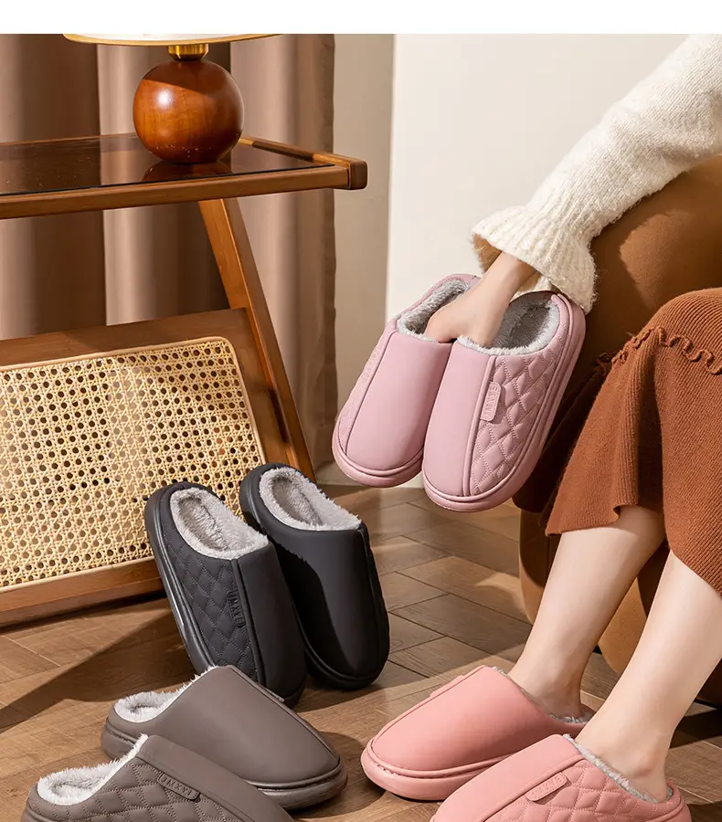 Women Winter Waterproof Cotton Slippers Pu Leather Warm Indoor — feature 26