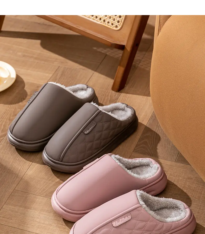 Women Winter Waterproof Cotton Slippers Pu Leather Warm Indoor — feature 5