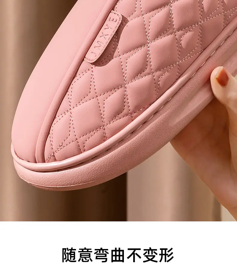Women Winter Waterproof Cotton Slippers Pu Leather Warm Indoor — feature 7