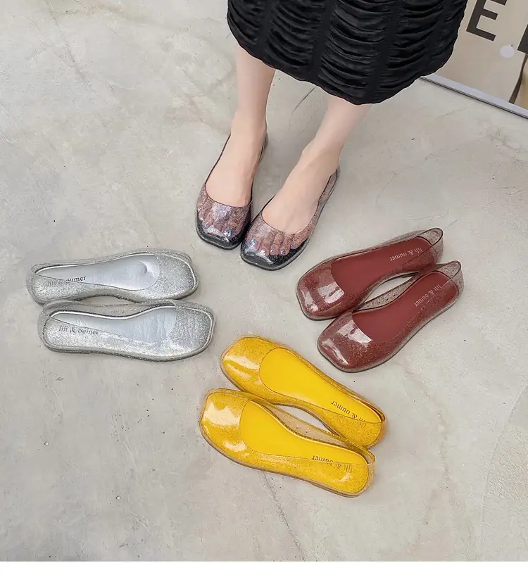 Women's Square Toe Jelly Flat Sandals European American Ins โ feature 1