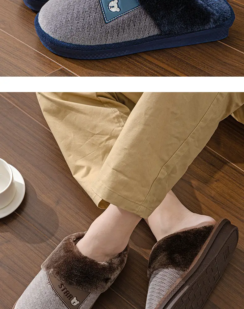 Men's Cotton Slippers with Thick Soles for Home Use, Non-Slip, Wear-Resistant, Fleece-Lined, Warm, Outdoor Couple Slippers, Wholesale with Heel Cover — feature 3