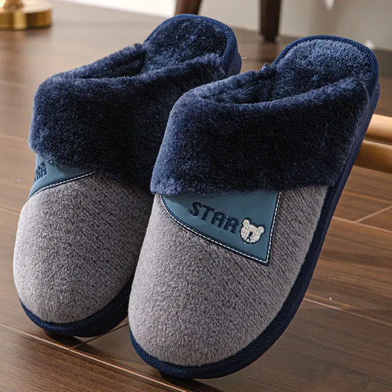 Men's Cotton Slippers with Thick Soles for Home Use, Non-Slip, Wear-Resistant, Fleece-Lined, Warm, Outdoor Couple Slippers, Wholesale with Heel Cover