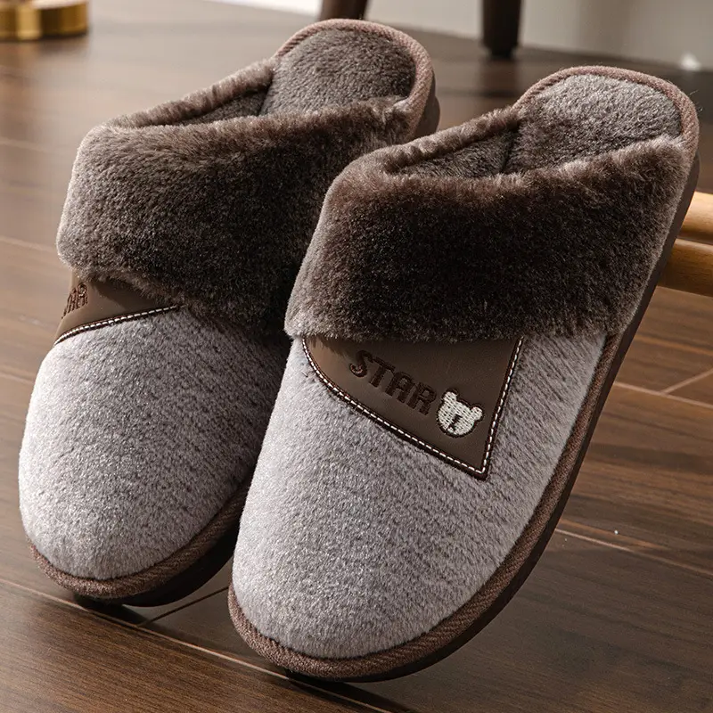 Men's Cotton Slippers with Thick Soles for Home Use, Non-Slip, Wear-Resistant, Fleece-Lined, Warm, Outdoor Couple Slippers, Wholesale with Heel Cover - Image 3