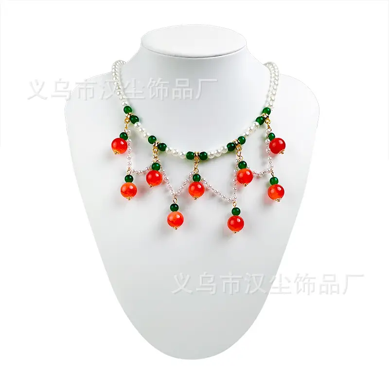 Children's Hanfu Necklace & Earrings Set Blue Light Pearl Collar Ancient Costume
