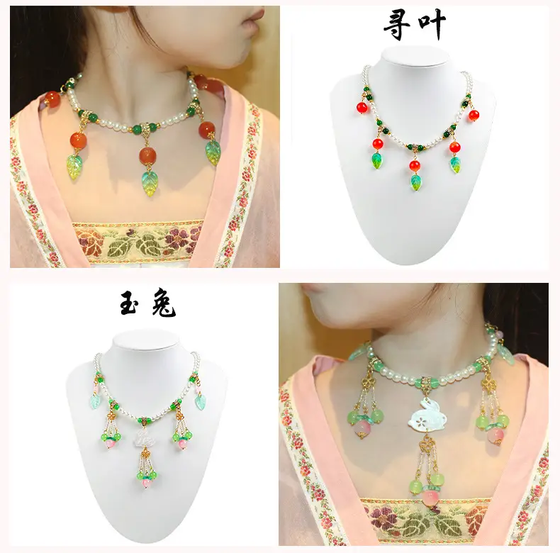 Children's Hanfu Necklace & Earrings Set Blue Light Pearl Collar Ancient Costume — feature 4