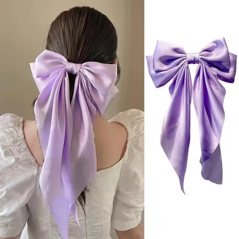 Purple Satin Bow Hairpin for Women - Image 5