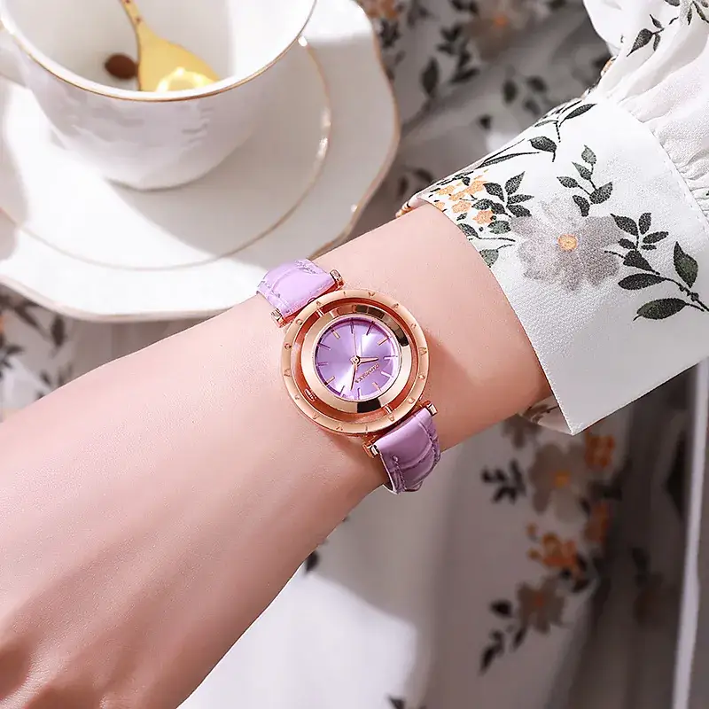 Elegant Women's Watch with Brown Leather Strap & Gold Dial - Image 4