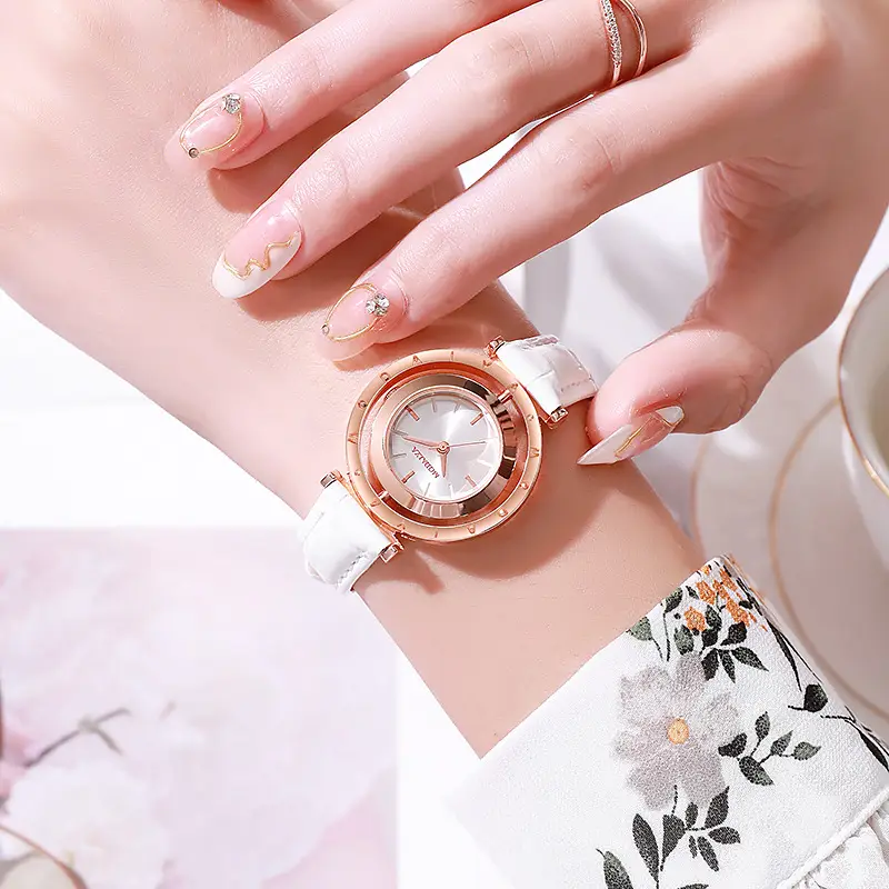 Elegant Women's Watch with Brown Leather Strap & Gold Dial — feature 2