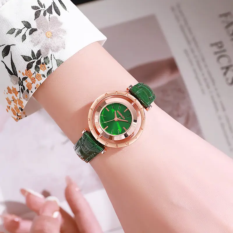 Elegant Women's Watch with Brown Leather Strap & Gold Dial — feature 5