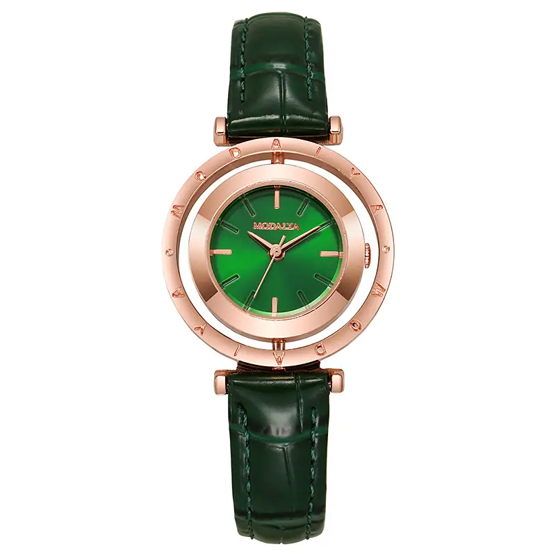 Elegant Women's Watch with Brown Leather Strap & Gold Dial — feature 7
