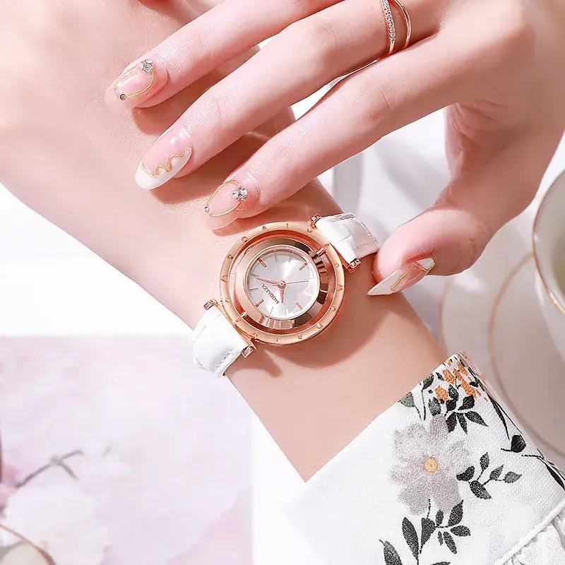 Elegant Women's Watch with Brown Leather Strap & Gold Dial - Image 5