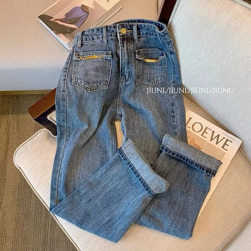 Women Retro Dark Blue Wide Leg Jeans 2022 — feature 2