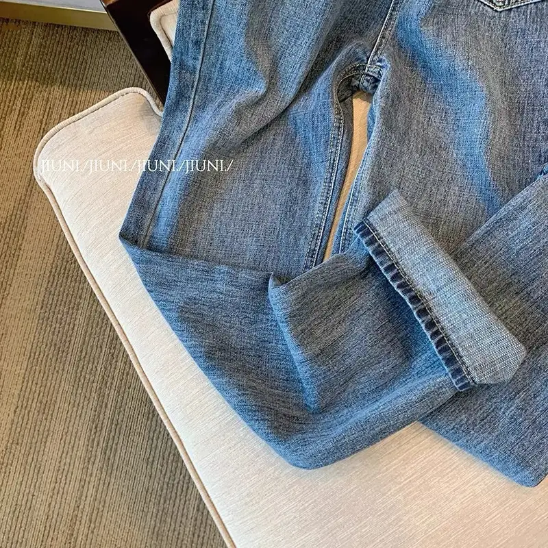 Women Retro Dark Blue Wide Leg Jeans 2022 — feature 6