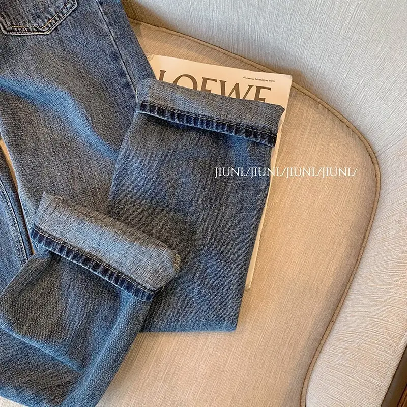 Women Retro Dark Blue Wide Leg Jeans 2022 — feature 7