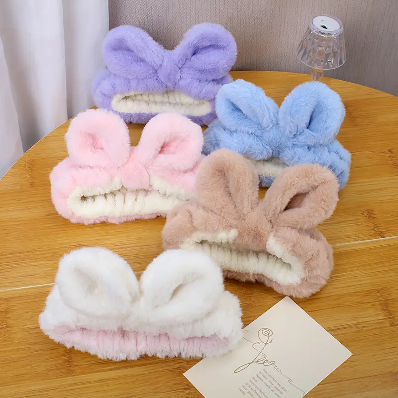 Cute Rabbit Ear Hair Bands for Girls Plush Winter Bow - Image 18