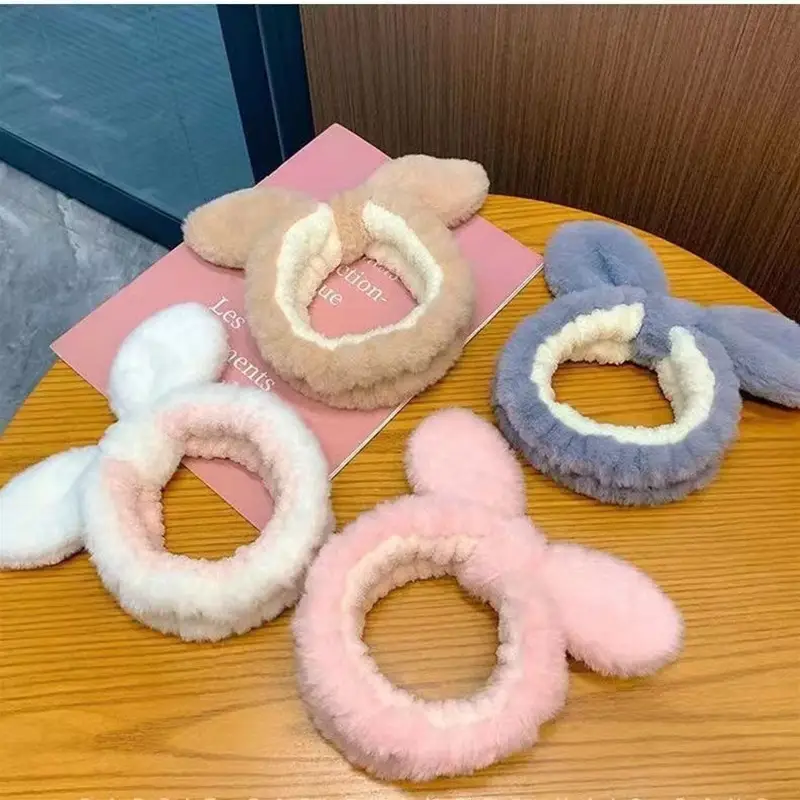 Cute Rabbit Ear Hair Bands for Girls Plush Winter Bow — feature 1