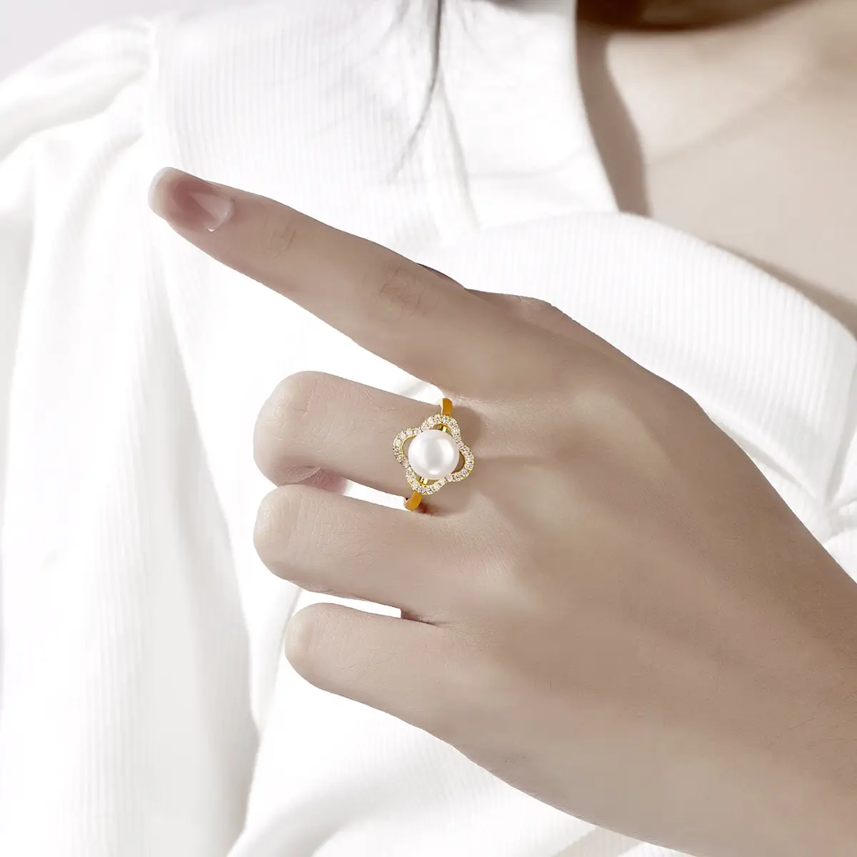 Women's Adjustable Pearl Zircon Ring 2025 New