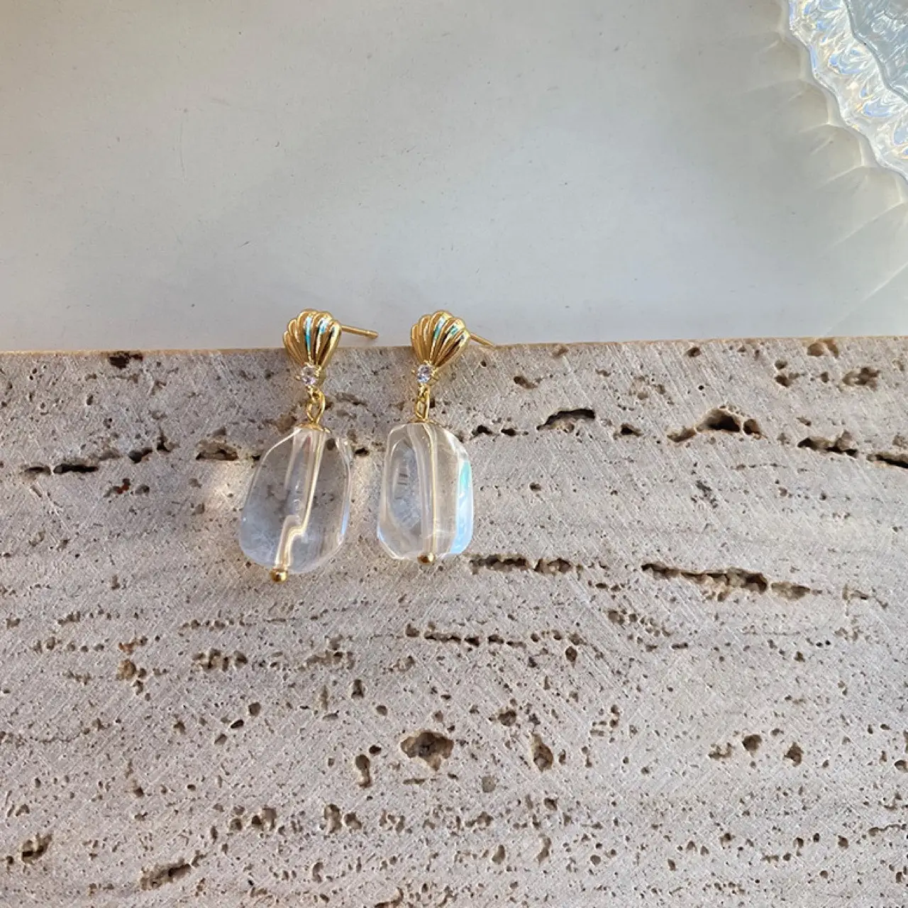 Crystal Earrings Natural White Cool Sea Style - Image 4