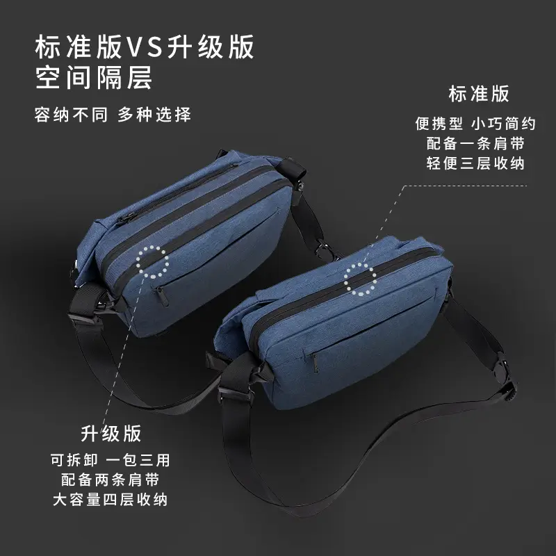 Men's Blue Grey Messenger Bag Large Capacity Fashion Brand