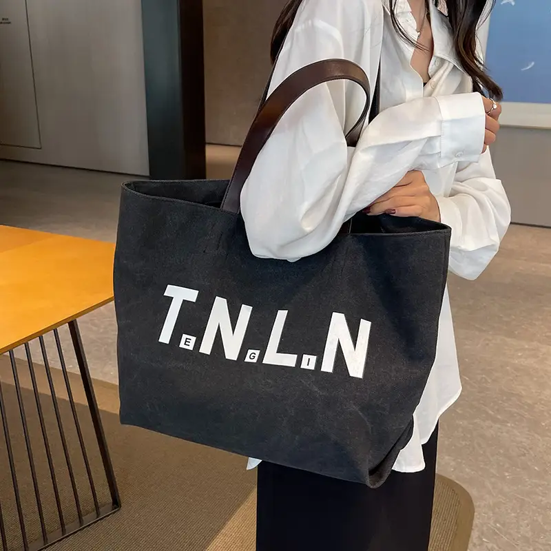 Women Canvas Large Tote Bag Black 2026 - Image 5