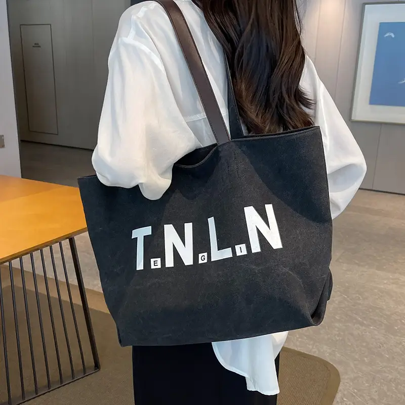 Women Canvas Large Tote Bag Black 2026 - Image 6