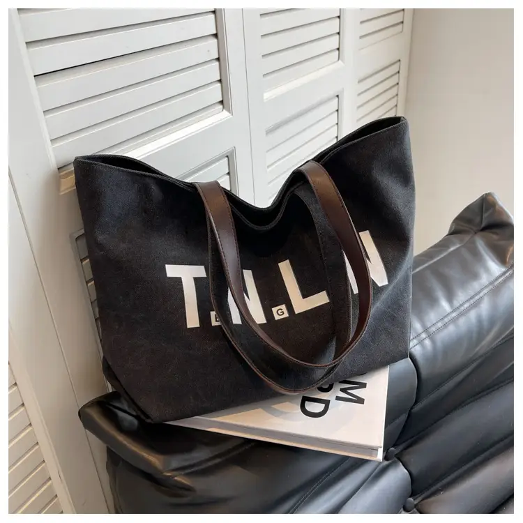 Women Canvas Large Tote Bag Black 2026 — feature 16