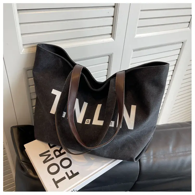 Women Canvas Large Tote Bag Black 2026 — feature 17